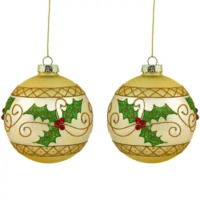 Northlight 4" Glittered Holly And Berries Glass Ball Christmas Ornament In Multi