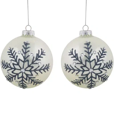 Northlight 4" Glittered Snowflake Shiny Glass Ball Christmas Ornament In White