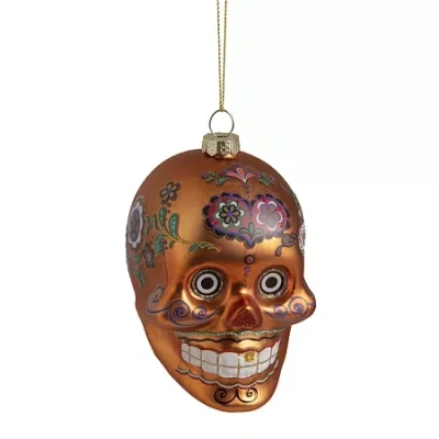 Northlight 4'' Orange Day Of The Dead Glass Skull Halloween Ornament In Multi