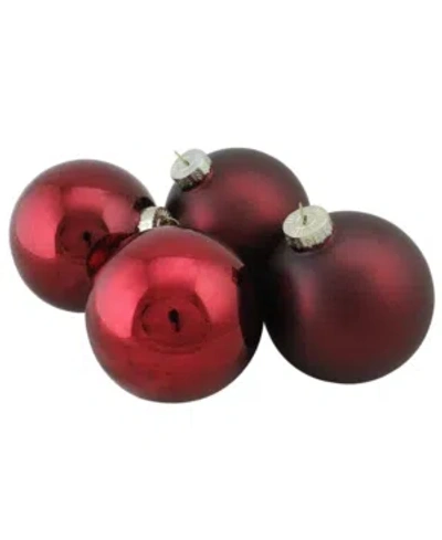 Northlight 4-piece Shiny And Matte Burgundy Red Glass Ball Christmas Ornament Set 4" 100mm In Silver