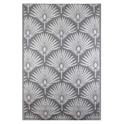 Northlight 4' X 6' Gray And White Fan Leaf Rectangular Outdoor Area Rug