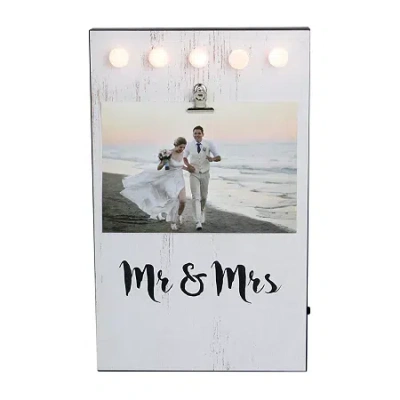 Northlight 4" X 6" Led Mr & Mrs Frame With Photo Clip In White