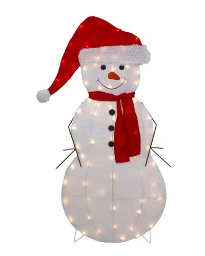Northlight 42in Lighted 2d Chenille Snowman In Santa Hat Outdoor Display In White