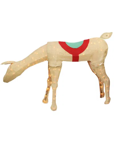 Northlight 44in Pre-lit Rustic Burlap Feeding Reindeer Christmas