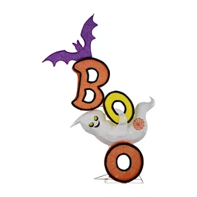 Northlight 4.5' Lighted Bat And Ghost "boo" Halloween Yard Art In Orange