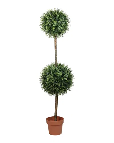 Northlight 4.5ft Potted Two-tone Artificial Boxwood Double Ball Topiary Tree In Green