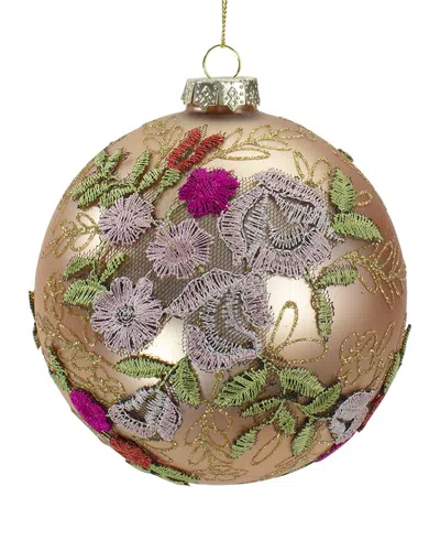 Northlight 4.5in Pink Floral Applique Glass Ball Christmas Ornament