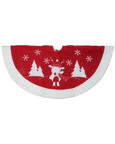 Northlight 46" Red And White Winter Reindeer Embroidered Christmas Tree Skirt