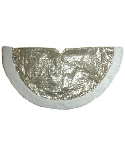 Northlight 47.2" Glided White Christmas Glamour Gold And White Christmas Tree Skirt