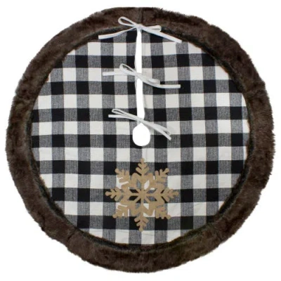 Northlight 48" Black And White Buffalo Plaid Christmas Tree Skirt With Burlap Snowflake