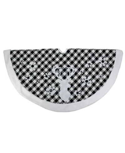 Northlight 48" Black And White Plaid Rustic Reindeer Christmas Tree Skirt With Faux Fur Trim