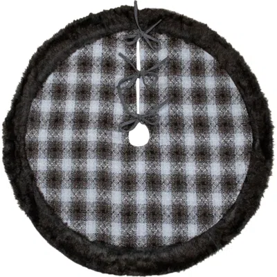 Northlight 48" Brown And White Plaid Christmas Tree Skirt With Faux Fur In Black