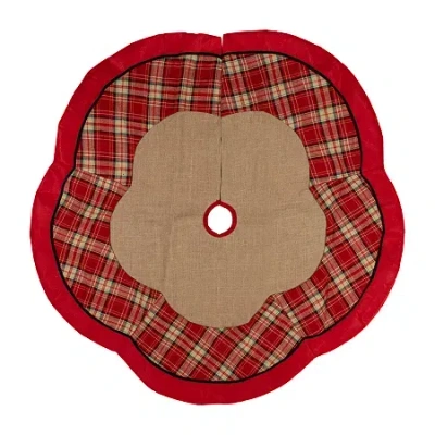 Northlight 48'' Burlap And Red Plaid Christmas Tree Skirt With Scalloped Border