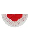 Northlight 48" Country Cabin Red And White Glitter Snowflake Scallop Christmas Tree Skirt With Faux Fur Border In Red