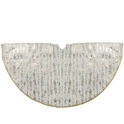 Northlight 48" Cream And Gold Wood Grain Pattern And Faux Fur Christmas Tree Skirt In Ivory