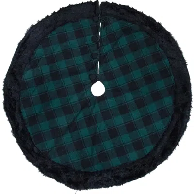 Northlight 48" Green And Black Plaid Christmas Tree Skirt With Faux Fur