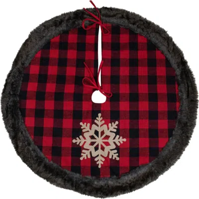 Northlight 48-inch Red And Black Christmas Tree Skirt With Burlap Snowflake