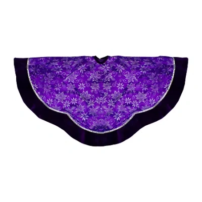 Northlight 48'' Purple And Silver Glittered Floral Christmas Tree Skirt In Multi