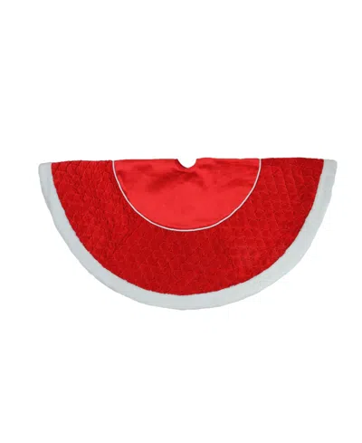 NORTHLIGHT 48" QUILTED RED VELVET CHRISTMAS TREE SKIRT WITH WHITE CORD AND FAUX FUR BORDER