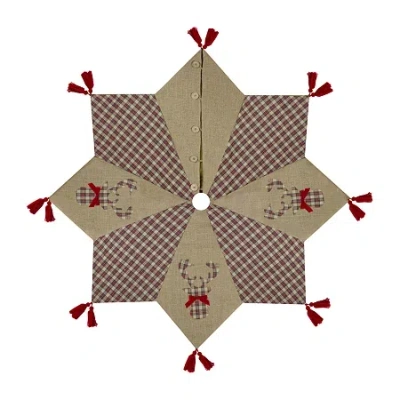 Northlight 48" Red And Brown Burlap And Plaid Reindeer With Tassels Indoor Tree Skirt In Multi