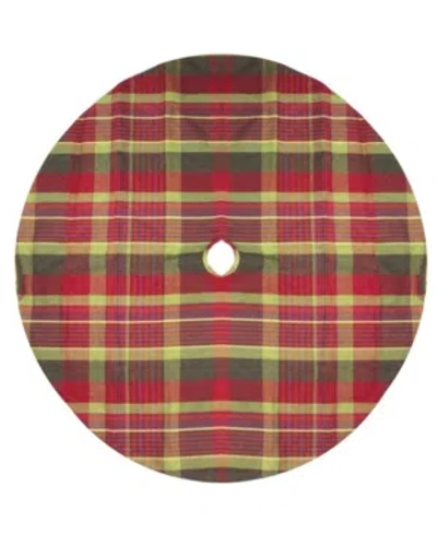 Northlight 48" Red And Green Plaid Rustic Woodland Christmas Tree Skirt With Green Trim