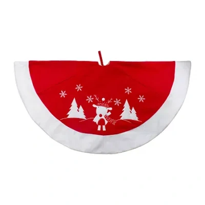 Northlight 48'' Red And White Winter Reindeer Embroidered Christmas Tree Skirt