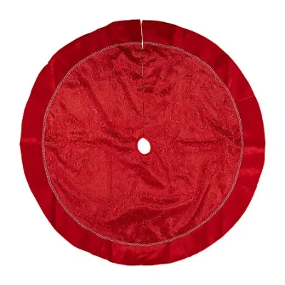 Northlight 48'' Red Glittered Swirl Sheer Organza Christmas Tree Skirt With Velvet Trim