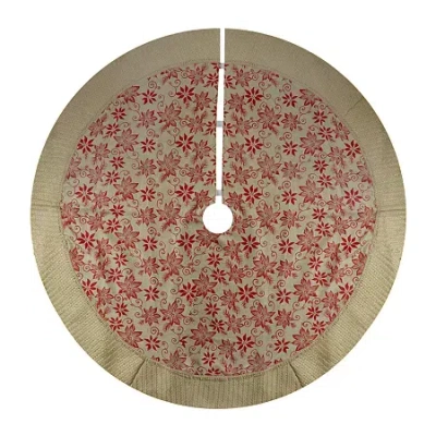Northlight 48" Rustic Burlap Poinsettia Indoor Tree Skirt In Brown