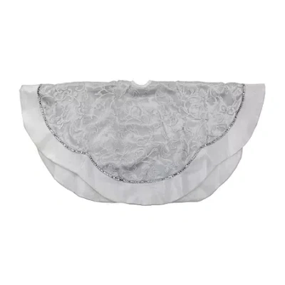 Northlight 48'' Silver And White Floral Trimmed Christmas Tree Skirt In Gray