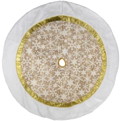 Northlight 48" White And Gold Snowflake Christmas Tree Skirt