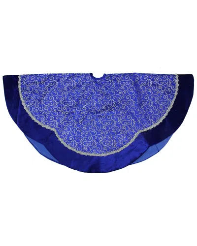 Northlight 48in Blue & Silver Glitter Filigree Swirl Scallop Christmas Tree Skirt With Decorative Me