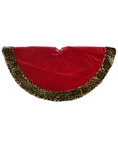 Northlight 48in Diva Safari Red Velveteen With Plush Cheetah Print Christmas Tree Skirt
