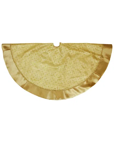 Northlight 48in Gold Glitter Star Print Christmas Tree Skirt With Decorative Metallic Trim & Velvete