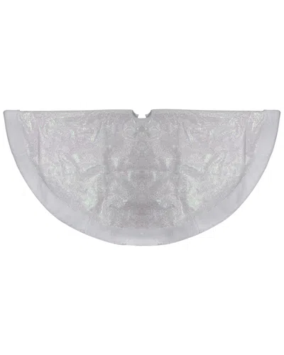 Northlight 48in Iridescent Glitter Snowflake Print Christmas Tree Skirt With White Faux Fur Trim
