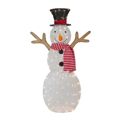 Northlight 48in Led Lighted Snowman With Top Hat And Red Scarf Christmas Yard Art In White