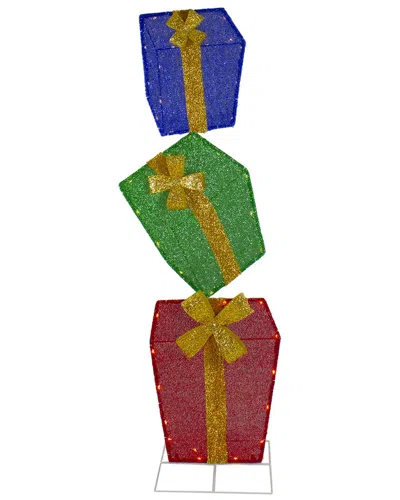 Northlight 48in Led Lighted Tinsel Stacked Gift Boxes Outdoor Display In Green