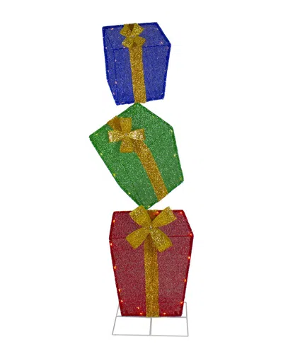 Northlight 48in Led Lighted Tinsel Stacked Gift Boxes Outdoor Display In Green