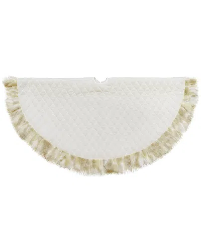 Northlight 48in Quilted Cream White Velvet Christmas Tree Skirt With Tan Faux Fur Border