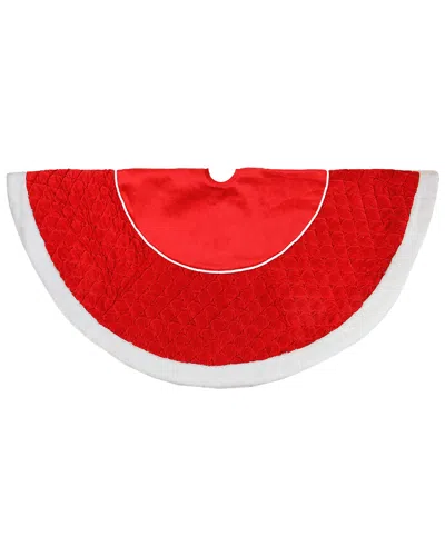 Northlight 48" Quilted Red Velvet Christmas Tree Skirt With White Cord And Faux Fur Border