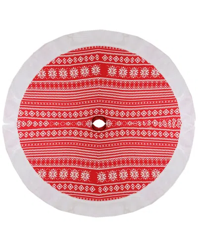 Northlight 48in Red & White Knitted Snowflake Christmas Tree Skirt With Faux Fur Trim
