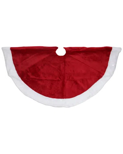 Northlight 48in Traditional Red Velveteen Christmas Tree Skirt With White Border Trim
