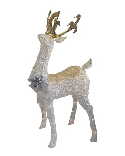 Northlight 48in White & Gold Lighted Standing Buck Outdoor Display
