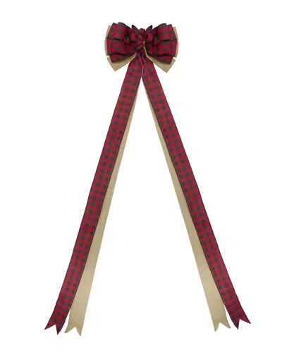 Northlight 48in X 10in Burlap & Buffalo Plaid 16 Loop Christmas Bow In Brown