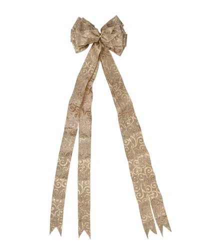 Northlight 48x10in Burlap & Gold Scroll 16 Loop Christmas Bows In Brown