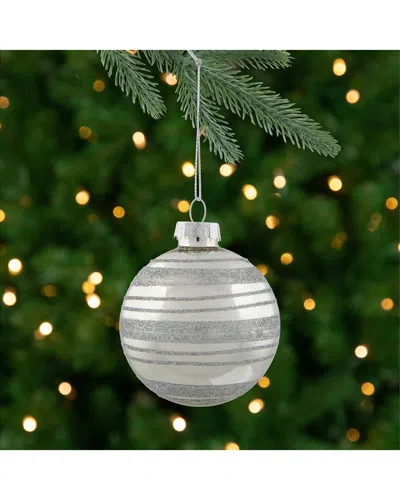 Northlight 4-count Glitter Stripes Christmas Shiny Glass Ball Ornaments In White