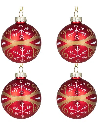 Northlight 4-count Glittered Snowflakes Christmas Glass Ball Ornaments In Multi