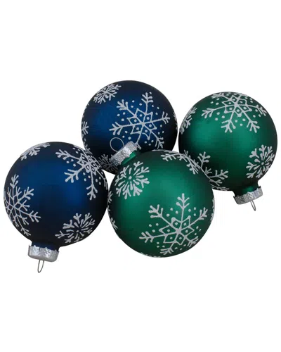 Northlight 4-count Glittered Snowflakes Glass Christmas Ball Ornaments In Multi