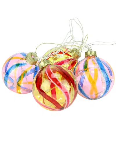 Northlight 4-count Led Lighted Swirl Glass Christmas Ball Ornaments In Multi