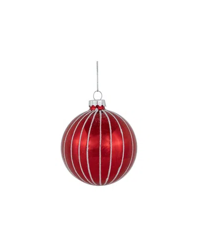 Northlight 4-count Shiny Glitter Striped Glass Ball Christmas Ornaments In Red