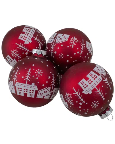 Northlight 4-count Snowy City Christmas Glass Ball Ornaments In Red